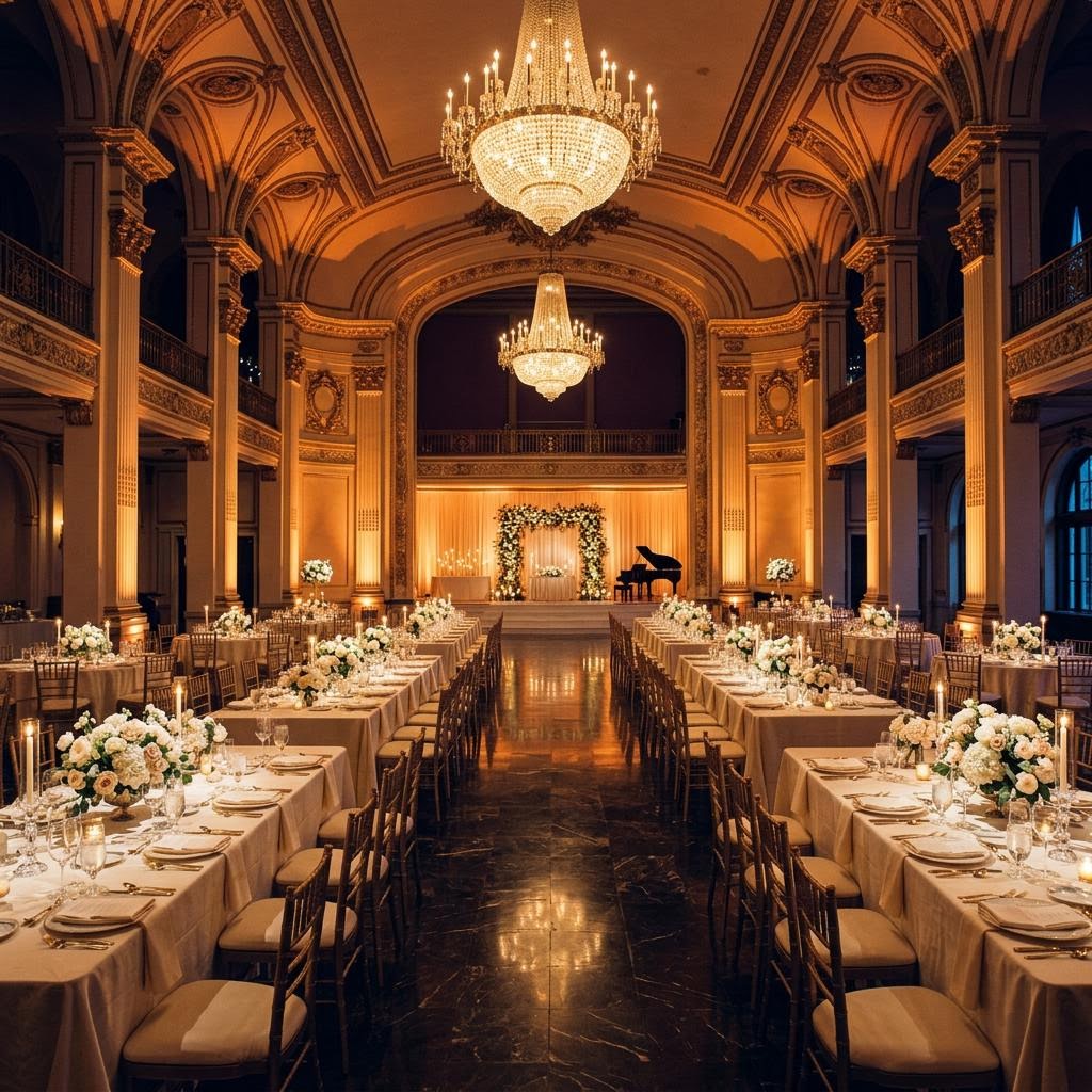 Atmospheric uplighting transforming an event space